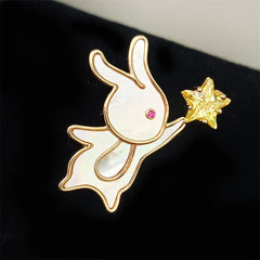 Mother of pearl Rabbit Brooch Picking Stars Corsage Suit Jacket Jewelry