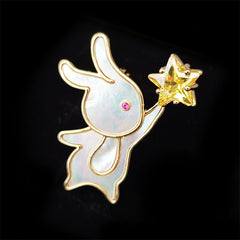 Mother of pearl Rabbit Brooch Picking Stars Corsage Suit Jacket Jewelry