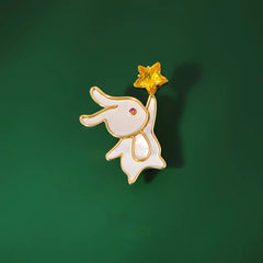 Mother of pearl Rabbit Brooch Picking Stars Corsage Suit Jacket Jewelry