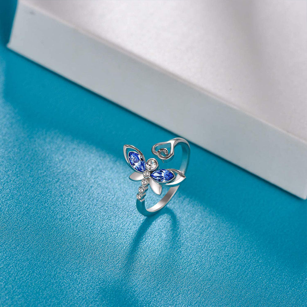 Dragonfly & Heart Adjustable Ring for Girls Kids Gift