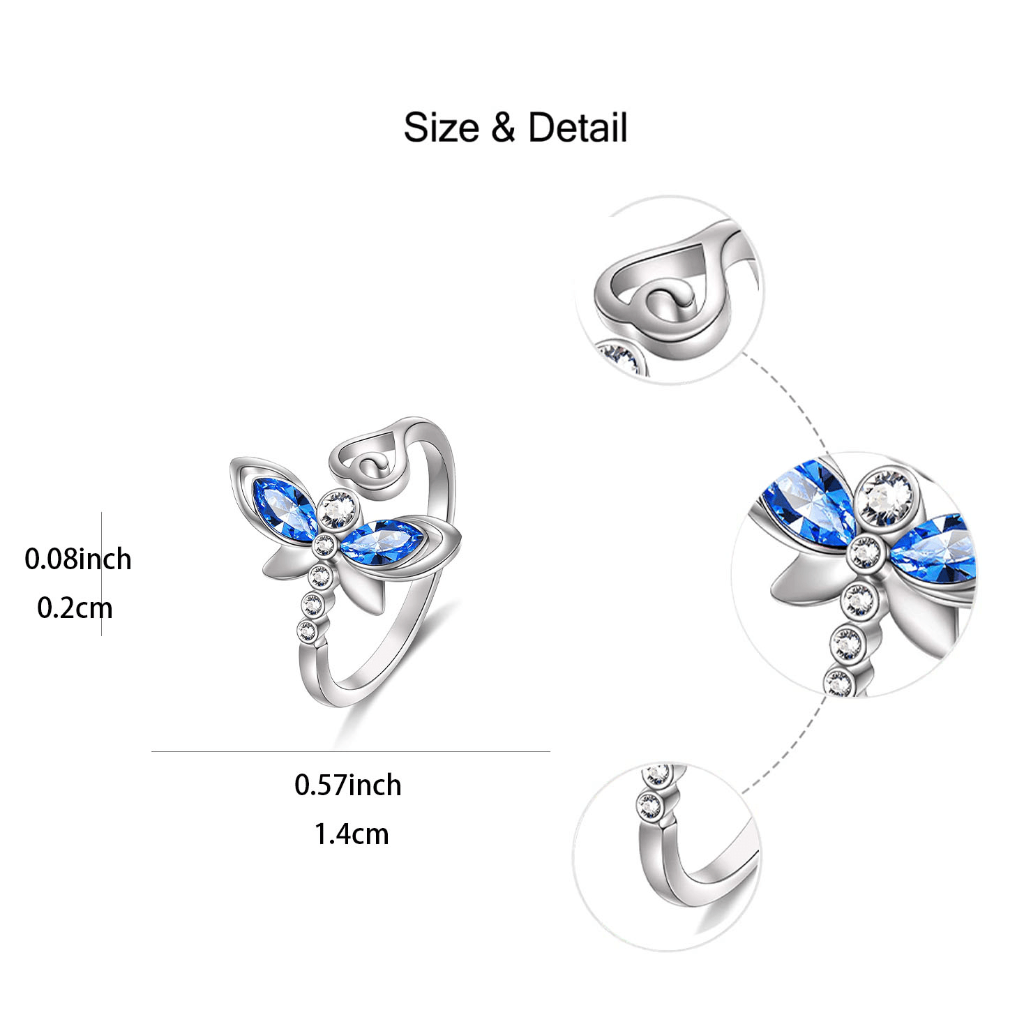 Dragonfly & Heart Adjustable Ring for Girls Kids Gift