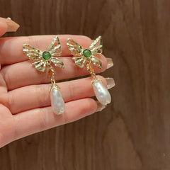 Faux Pearl Drop Butterfly Stud Earrings Party Accessories Gift
