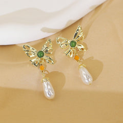 Faux Pearl Drop Butterfly Stud Earrings Party Accessories Gift