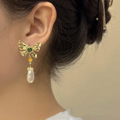 Faux Pearl Drop Butterfly Stud Earrings Party Accessories Gift