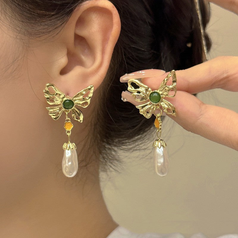 Faux Pearl Drop Butterfly Stud Earrings Party Accessories Gift