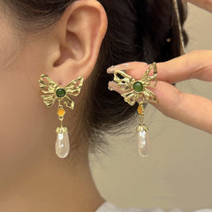 Faux Pearl Drop Butterfly Stud Earrings Party Accessories Gift