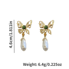 Faux Pearl Drop Butterfly Stud Earrings Party Accessories Gift