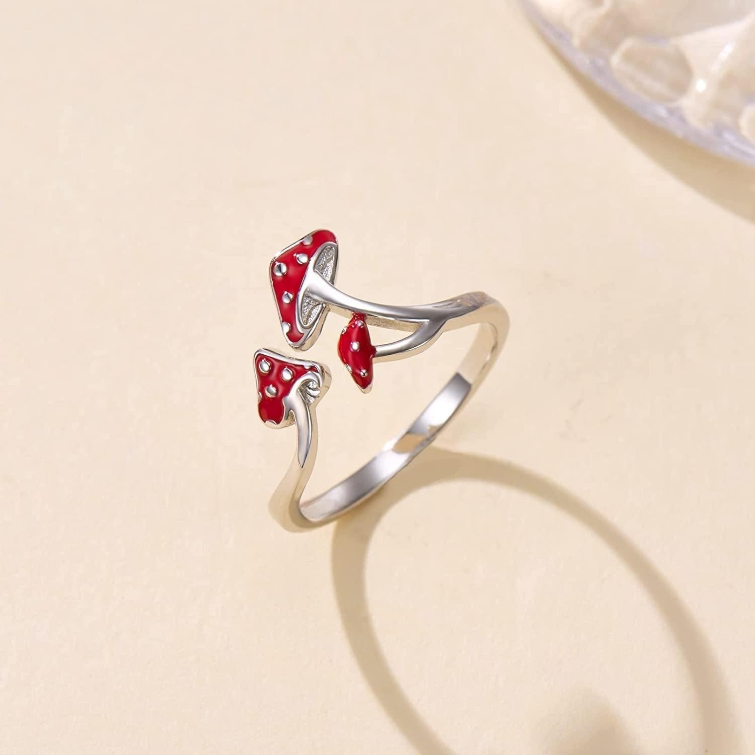 Red Mushroom Open Adjustable Ring For Girls Birthday Gift