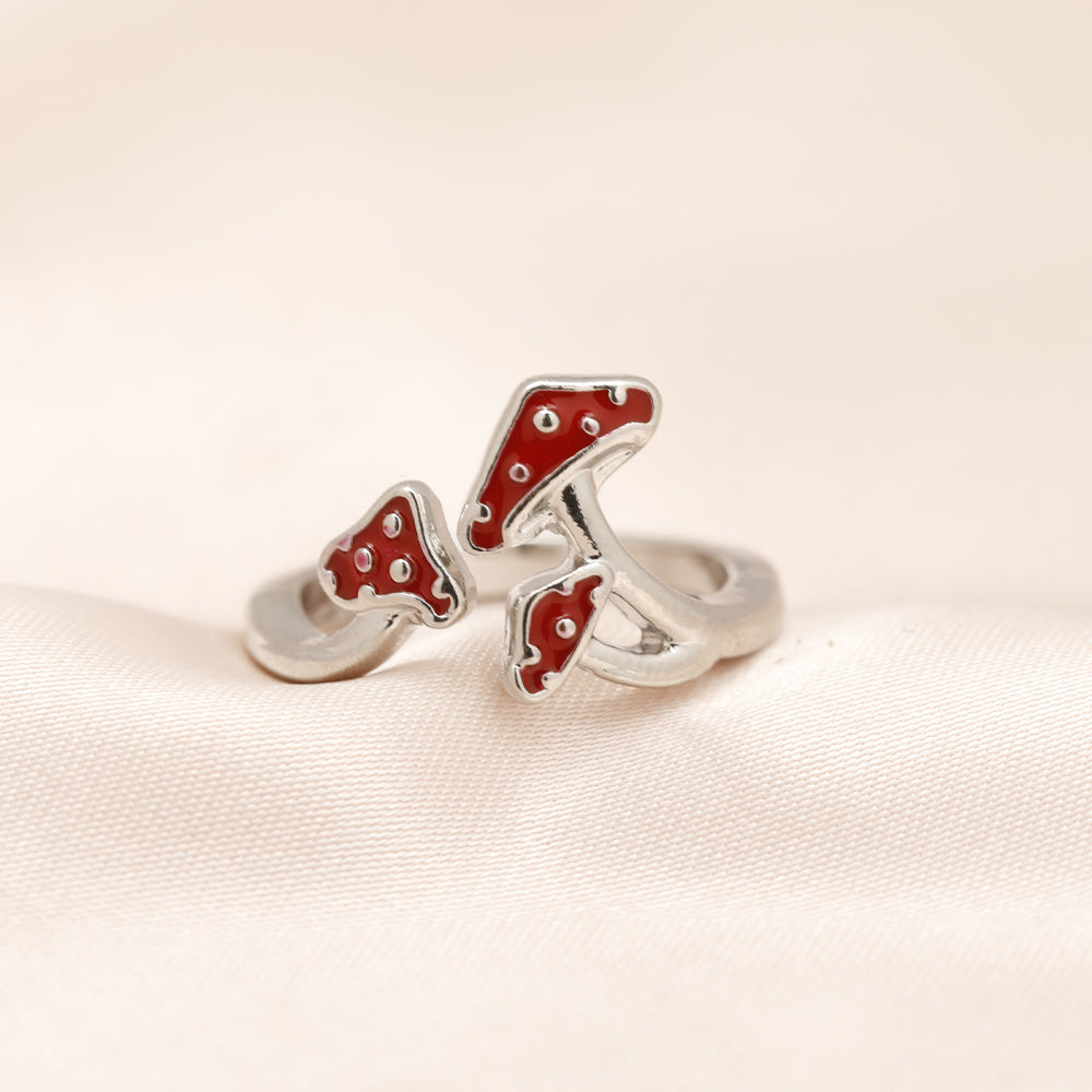 Red Mushroom Open Adjustable Ring For Girls Birthday Gift