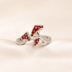 Red Mushroom Open Adjustable Ring For Girls Birthday Gift