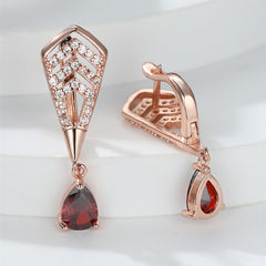 Water Drop Red Zircon Dangle Earrings Golden Bride Wedding Earrings