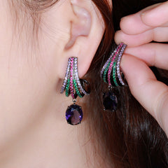 Purple Zircon Dangle Earrings Vintage Golden Bridal Wedding Jewelry