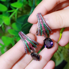 Purple Zircon Dangle Earrings Vintage Golden Bridal Wedding Jewelry