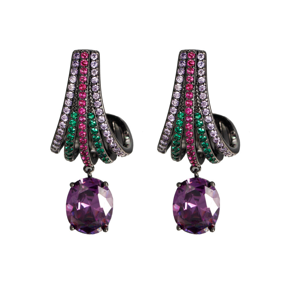 Purple Zircon Dangle Earrings Vintage Golden Bridal Wedding Jewelry