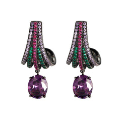 Purple Zircon Dangle Earrings Vintage Golden Bridal Wedding Jewelry