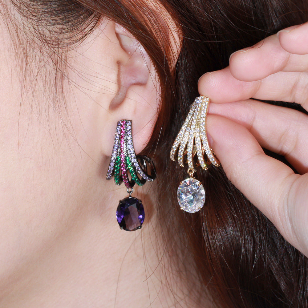 Purple Zircon Dangle Earrings Vintage Golden Bridal Wedding Jewelry