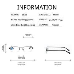 Metal Frame Light Block Lens Reading Glasses 1.0-4.0 Unisex