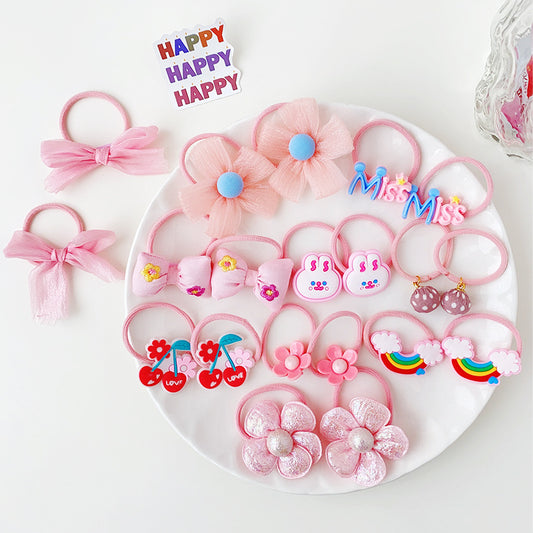 20pcs Kids Cartoon Flower Bow Elastic Hair Bands Girls Soft Scrunchies
