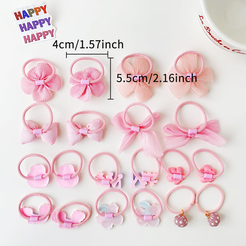 20pcs Kids Cartoon Flower Bow Elastic Hair Bands Girls Soft Scrunchies