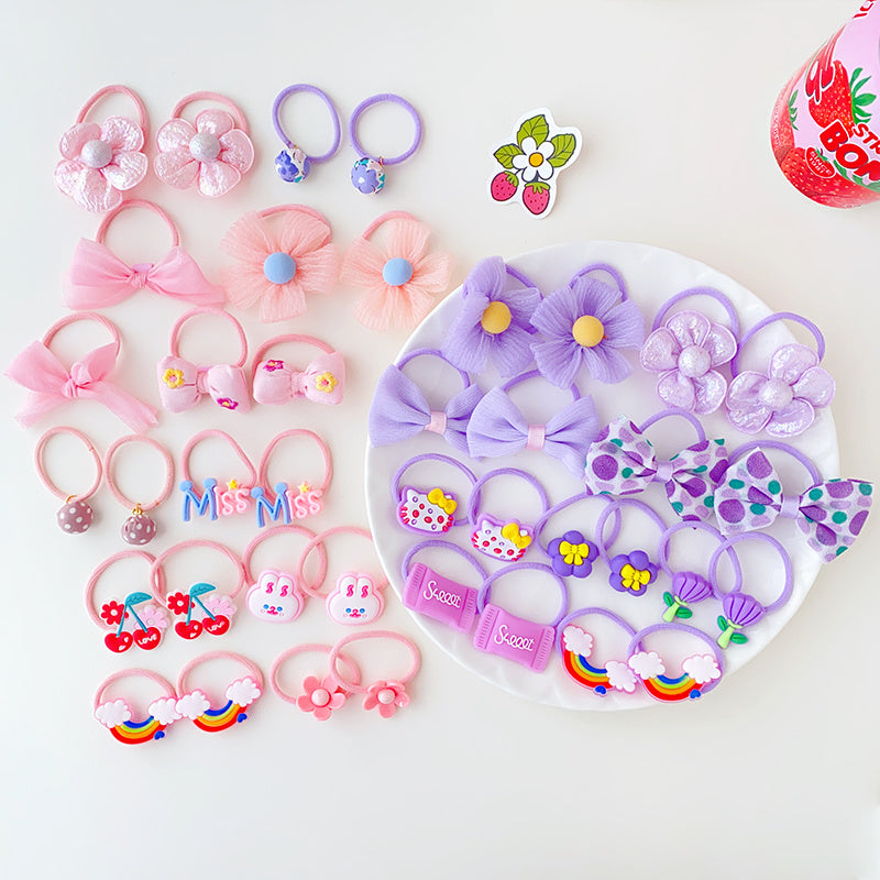 20pcs Kids Cartoon Flower Bow Elastic Hair Bands Girls Soft Scrunchies