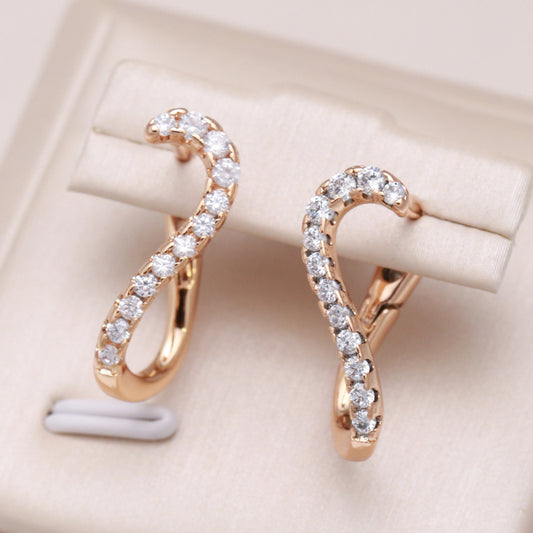 Geometric Line Earrings Golden with Zircon Jewelry