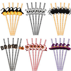 12pcs Halloween Party Decorative Straws Spider Pumpkin Witch Plug-In