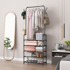 Entrance Coat Rack Foyer Shoe Rack with Storage Shelves
