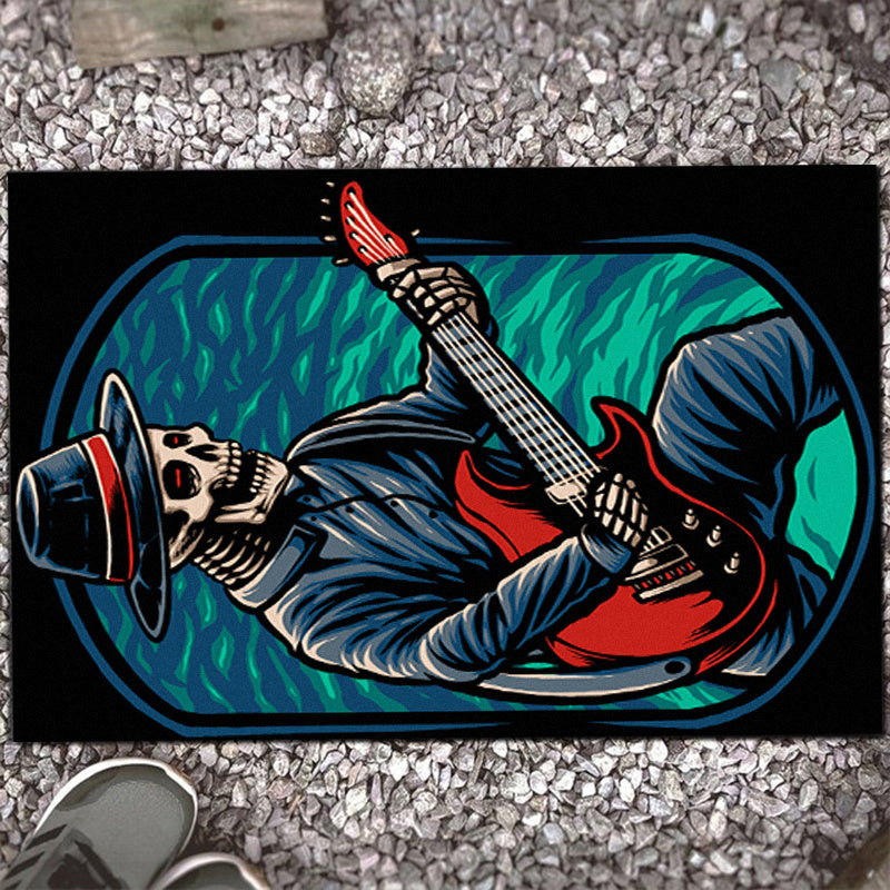 Halloween Skeleton Guitar Playing Rug Home Decoration