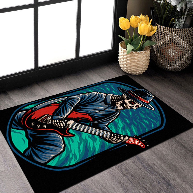 Halloween Skeleton Guitar Playing Rug Home Decoration