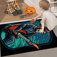 Halloween Skeleton Guitar Playing Rug Home Decoration