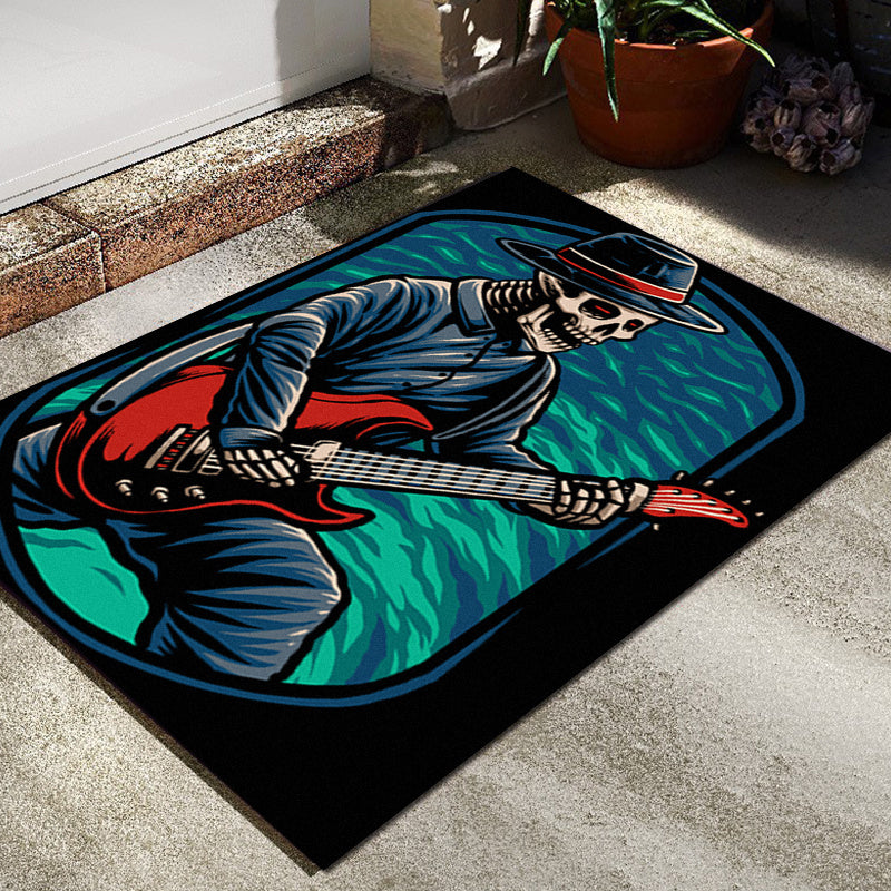 Halloween Skeleton Guitar Playing Rug Home Decoration