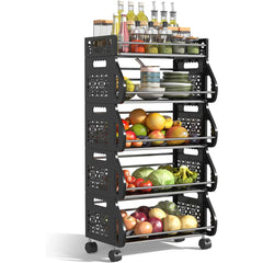 5 Tier Kitchen Storage Cart Stackable Multifunction Basket Cart
