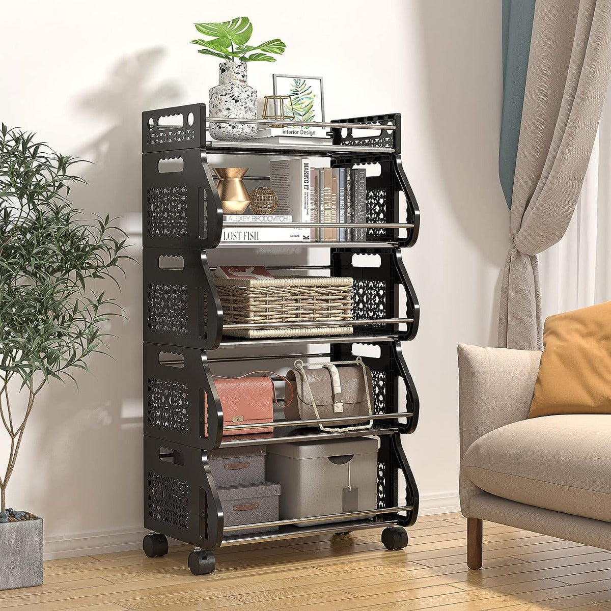 5 Tier Kitchen Storage Cart Stackable Multifunction Basket Cart