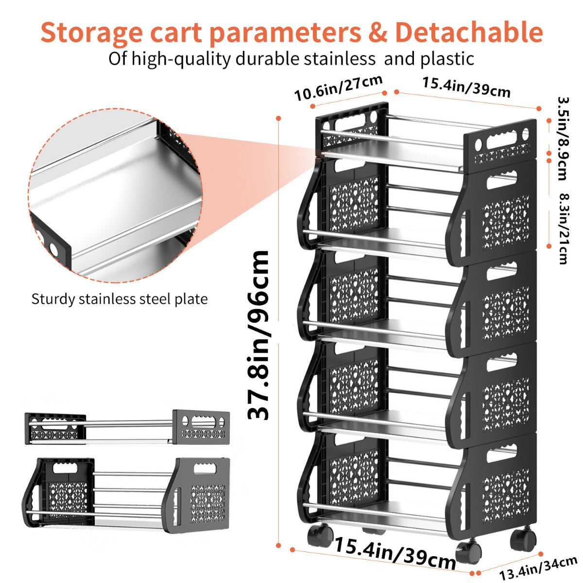 5 Tier Kitchen Storage Cart Stackable Multifunction Basket Cart