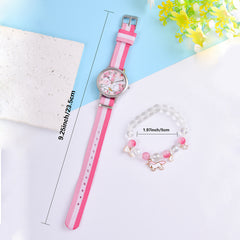 Cartoon Unicorn Girls Watch & Crystal Beaded Bracelet Set