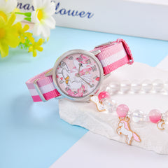 Cartoon Unicorn Girls Watch & Crystal Beaded Bracelet Set