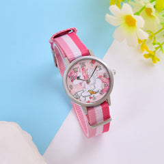 Cartoon Unicorn Girls Watch & Crystal Beaded Bracelet Set