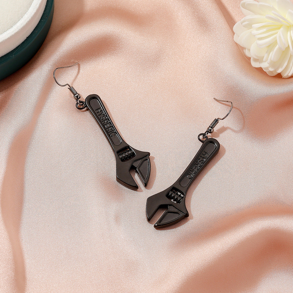 Funky Small Wrench Hook Earrings Retro Hip Hop Style Ear Jewelry Gift