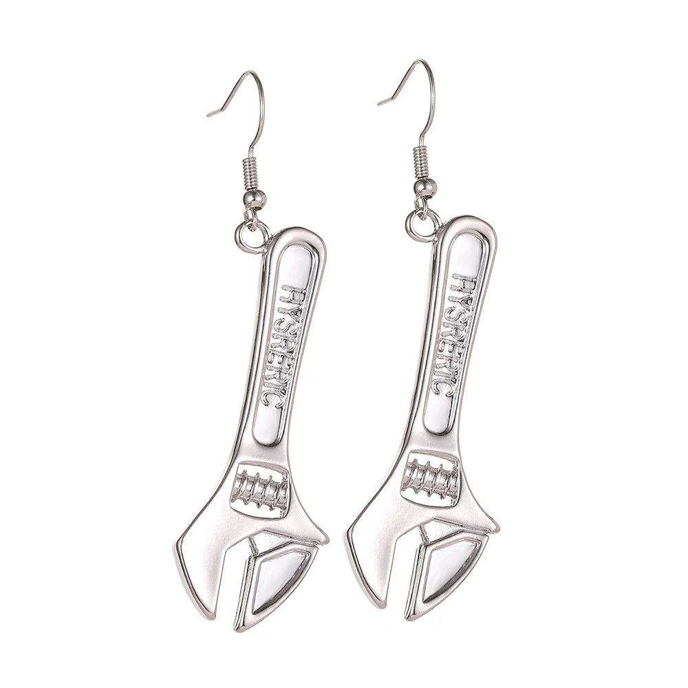 Funky Small Wrench Hook Earrings Retro Hip Hop Style Ear Jewelry Gift