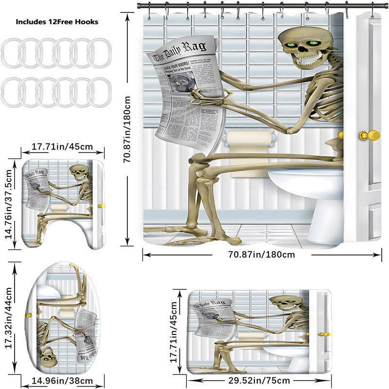 5pcs Skull Halloween Shower Curtain Set with 12 Hooks