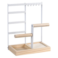 Jewelry Display Rack with Wooden Base Tray - Organize Jewelry