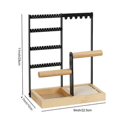 Jewelry Display Rack with Wooden Base Tray - Organize Jewelry