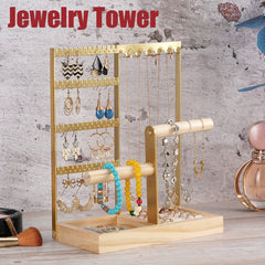 Jewelry Display Rack with Wooden Base Tray - Organize Jewelry