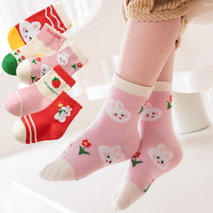 5 Pairs Cartoon Strawberry Pattern Socks for Baby Girls - Spring Autumn