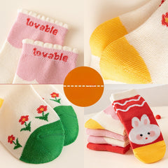 5 Pairs Cartoon Strawberry Pattern Socks for Baby Girls - Spring Autumn