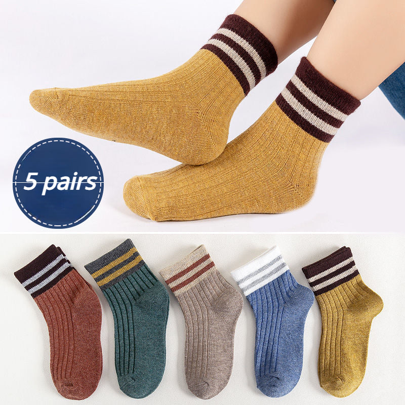 5pairs Kids Breathable Crew Socks for Boys and Girls