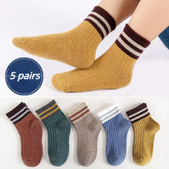 5pairs Kids Breathable Crew Socks for Boys and Girls