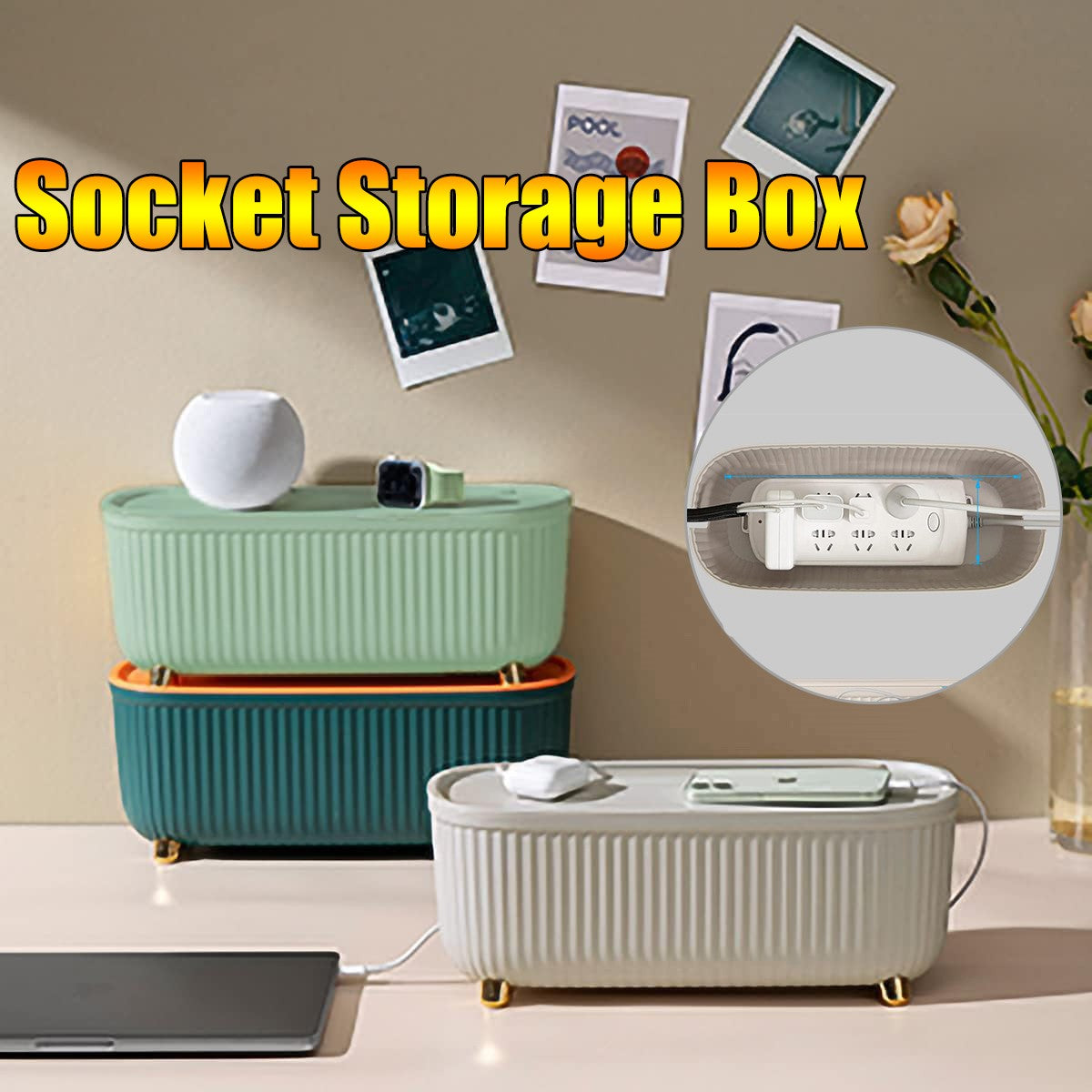 Plastic Cable Storage Box Cord Tidy Hide Cords Power Strip Organizer