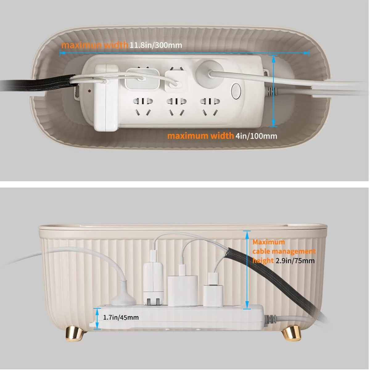 Plastic Cable Storage Box Cord Tidy Hide Cords Power Strip Organizer