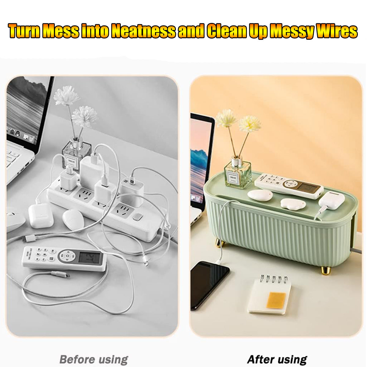 Plastic Cable Storage Box Cord Tidy Hide Cords Power Strip Organizer